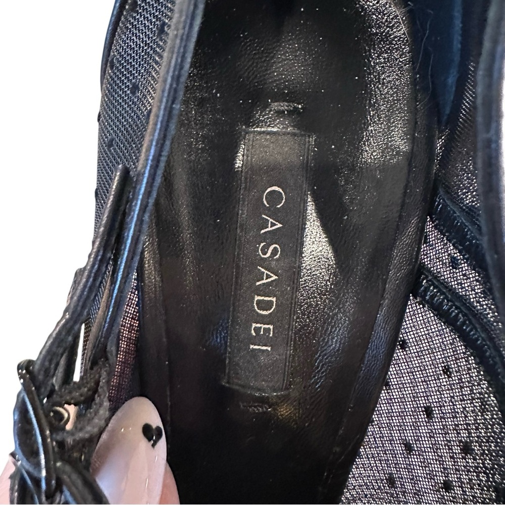 Casadei Black “Blade” Flocked Polka Dot Mesh Mary Jane Heels – SZ 41, US 9.5 - Picture 7 of 15